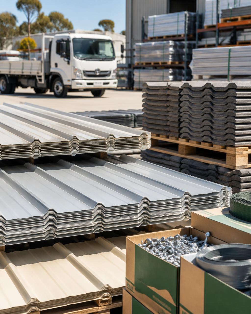 Metal roofing, roof tiles and building materials ready for supply